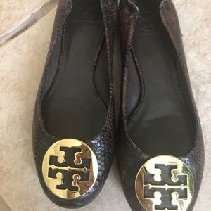 Tory Burch Reva Brown Snake Skin Flats Sz 8 1/2